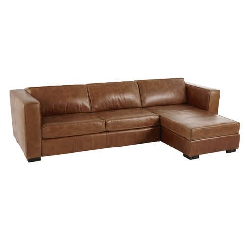 Brown 4 Seater Leather Right Hand Corner Sofa Bed