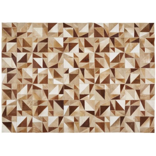 Brown And Ecru Cowhide Patchwork Rug 160x230 Oscope Maisons Du Monde