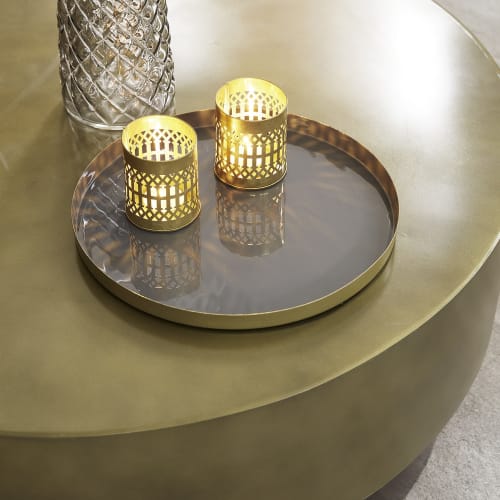 Brown and Gold Metal Round Coffee Table Moka Maisons du Monde
