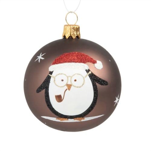 Brown Glass Christmas Bauble with Owl Print | Maisons du Monde