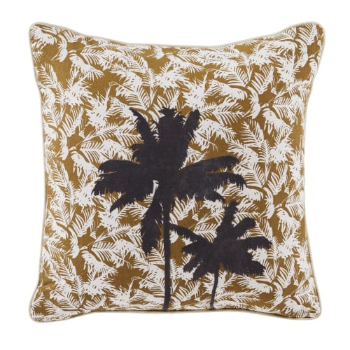 schetsen backup aanraken Bruin en beige kussen met zwarte palmboomprint 45 x 45 cm TESS | Maisons du  Monde