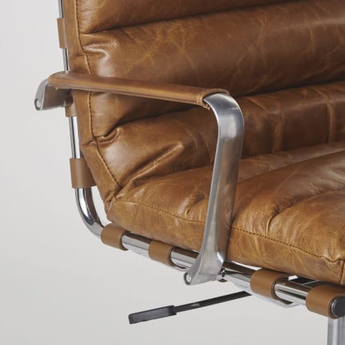 Leidinggevende tetraëder Van God Bruine bureaustoel op wieltjes uit gewatteerd rundleer Sigmund | Maisons du  Monde