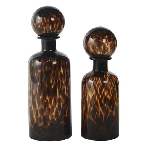 Bruine en zwarte getinte glazen decoratieve flessen (x2) H35