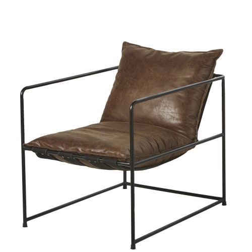 Verstrooien uniek Eigenlijk Bruine fauteuil met verouderde look en zwart metaal Donovan | Maisons du  Monde