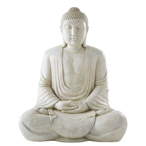 Garten Garten dekorative Objekte | Buddha-Statue, weiß und in gealterter Optik H146 - IV39568