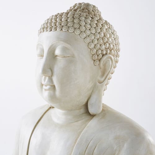 Garten Garten dekorative Objekte | Buddha-Statue, weiß und in gealterter Optik H146 - IV39568