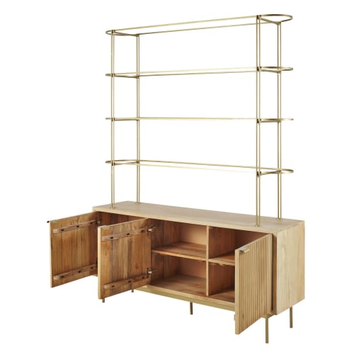 Bücherregal mit 3 Türen aus geweißtem Mangoholz und Metall Louxor