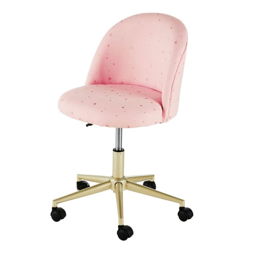 Bürostuhl mit Rollen, rosafarbenem und Metall in Messingoptik