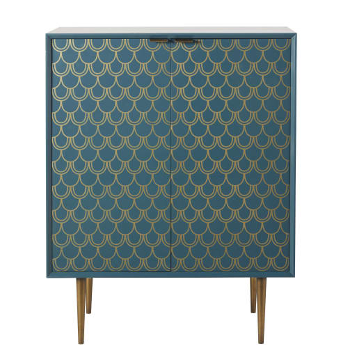 Meubles Buffets et comptoirs | Buffet 2 portes bleu turquoise motifs graphiques dorés - EP19593