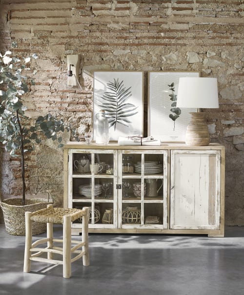 Buffet 3 Portes En Pin Recycle Blanc Et Verre Trempe Kinfolk Maisons Du Monde