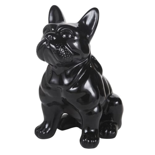 Garten Garten dekorative Objekte | Bulldoggen-Figur aus schwarzem Dolomit, H83cm - AW97966