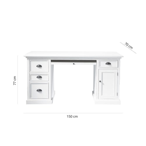 Meubles Bureaux et meubles secrétaires | Bureau 1 porte 4 tiroirs blanc - LP47815
