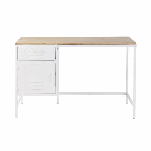 Meubles Bureaux et meubles secrétaires | Bureau 1 tiroir 1 porte en métal blanc et sapin - SK63642