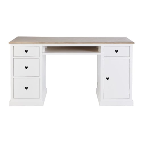 Meubles Bureaux et meubles secrétaires | Bureau 4 tiroirs 1 porte blanc - MP34517