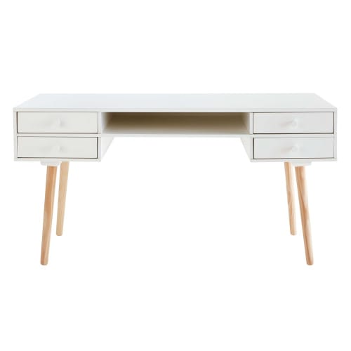 Meubles Bureaux et meubles secrétaires | Bureau 4 tiroirs blanc - FC38965