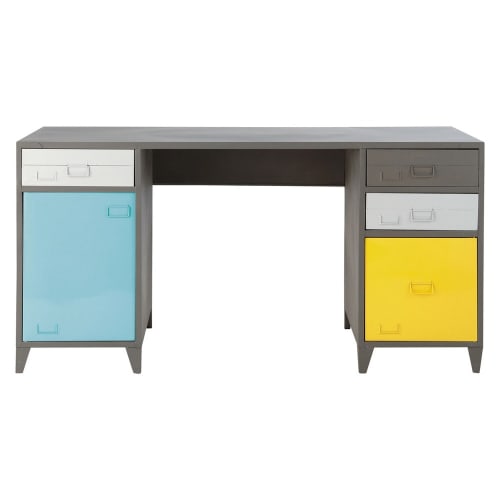 Bureau Indus 1 Porte 4 Tiroirs En Metal Gris Espace Maisons Du Monde