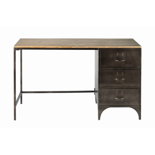 Meubles Bureaux et meubles secrétaires | Bureau indus 3 tiroirs en métal et sapin - GQ77927