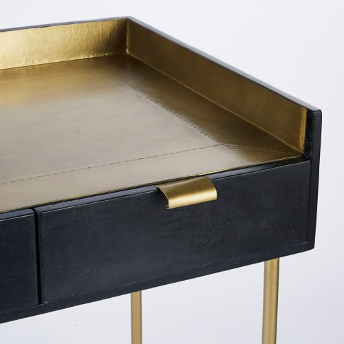 Bureau Van Goudkleurig Metaal En Zwart Massief Acaciahout Met 3 Lades Jagger Maisons Du Monde