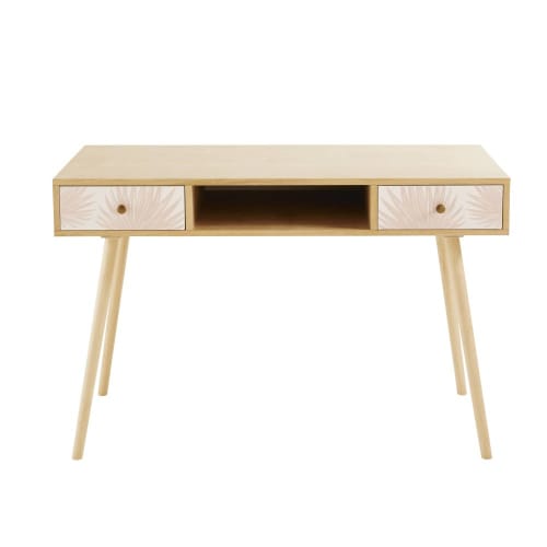 Bureau Vintage 2 Tiroirs Rose Pale A Motifs Maya Maisons Du Monde