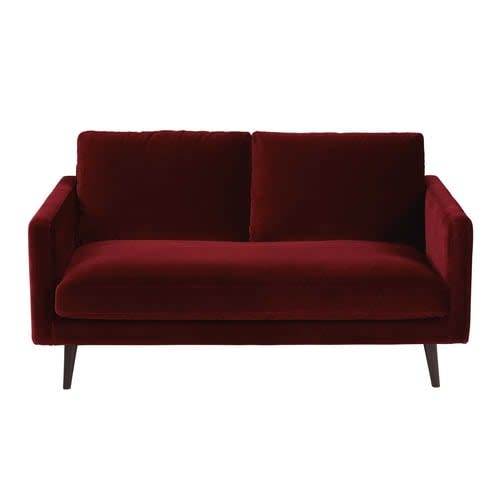 Burgundy 2 Seater Velvet Sofa