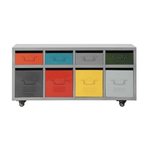 Cabinet de rangement 8 tiroirs à roulettes en métal multicolore