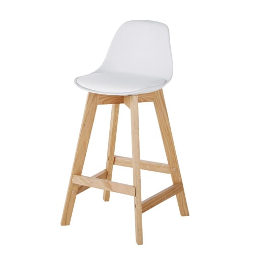 Cadeira para ilha central estilo escandinavo branca e de carvalho