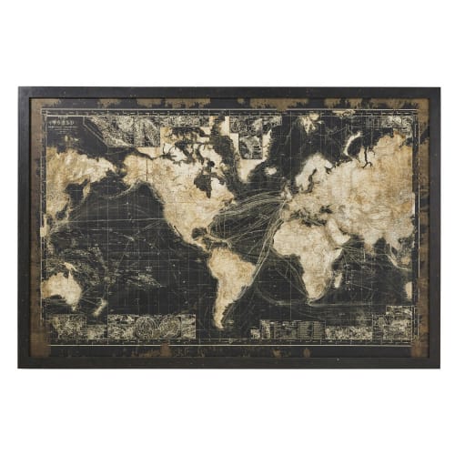 Déco Toiles et tableaux | Cadre lumineux carte du monde noire 180x120 - NQ98382
