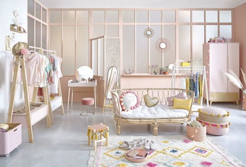Caisse A Jouets A Roulettes En Paulownia Rose Pastel Imprime Pastel Rose Maisons Du Monde