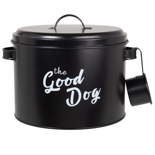 Caja para comida de mascotas de metal negro con estampado Alt. 20