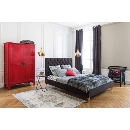 Cama Acolchada Con Somier De Laminas 160 X 200 De Pana Gris Chesterfield Maisons Du Monde