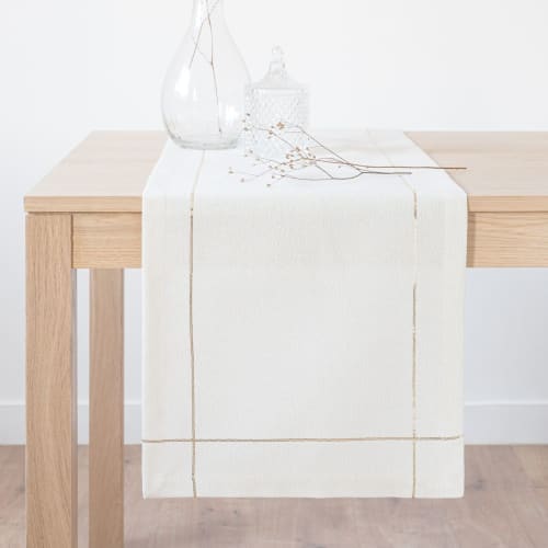 Caminho de mesa de algodão branco-sujo e dourado 40x150