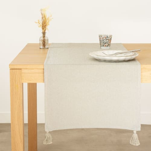 Caminho de mesa em tecido jacquard em algodão azul 48x150