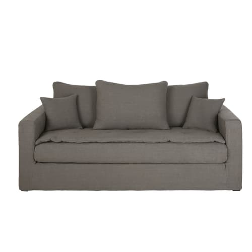 Canapé 3/4 places en lin épais gris