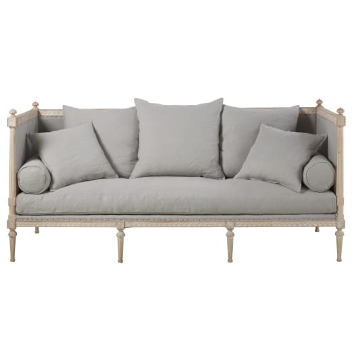 Canape 3 Places En Lin Gris Bleu Adele Maisons Du Monde