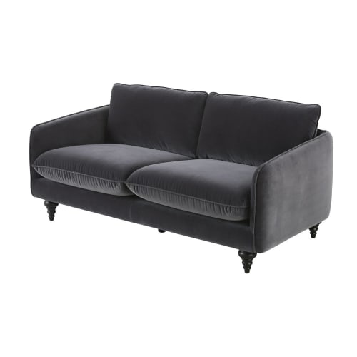Canapé 3 places en velours gris anthracite Nour | Maisons ...