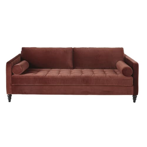 Canape 3 Places En Velours Terracotta Malik Maisons Du Monde