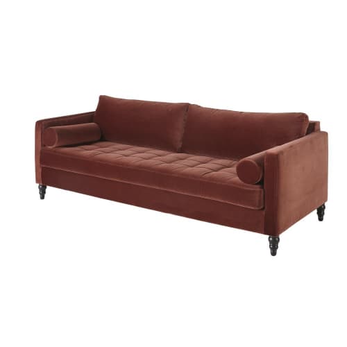 Canapé 3 Places En Velours Terracotta Malik Maisons Du Monde Places En Velours Terracotta Malik