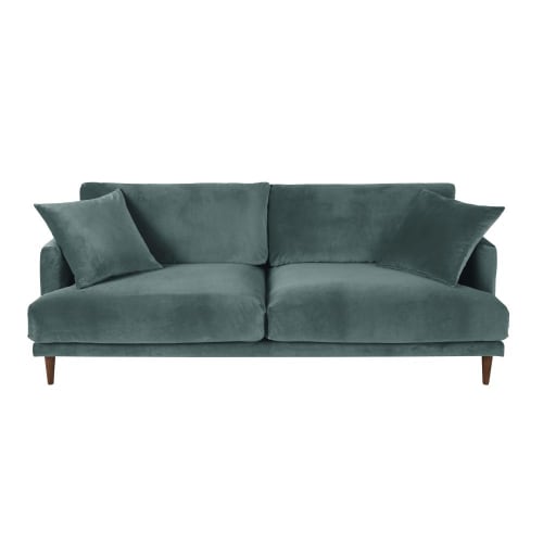 Canape 3 Places En Velours Vert Cedre Raoul Maisons Du Monde