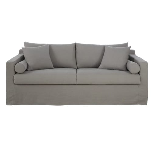 Canapé 4 places en lin gris clair
