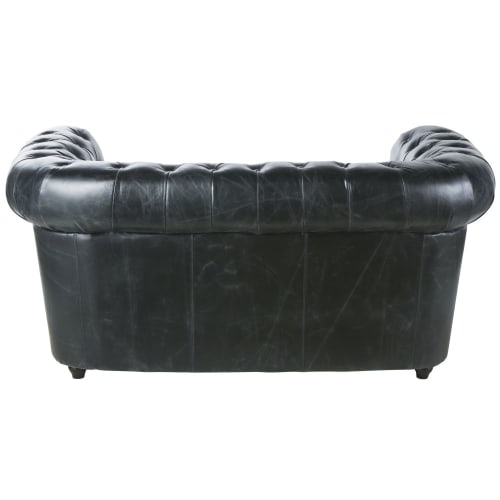 Canape Capitonne 2 Places En Cuir Noir Chesterfield Maisons Du Monde