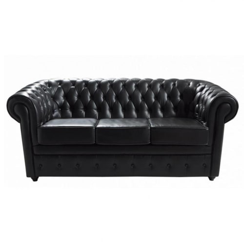 Canape Capitonne 3 Places En Cuir Noir Chesterfield Maisons Du Monde