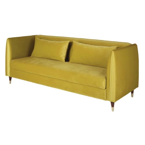 Canapés et fauteuils Clic-clac | Canapé clic-clac 4 places en velours jaune - DC92342