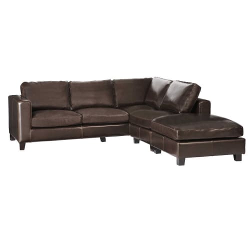 Canape D Angle 5 Places En Croute De Cuir Marron Kennedy Maisons Du Monde