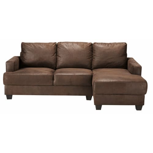 Canapés et fauteuils Canapés d'angle | Canapé d'angle droit 3/4 places en suédine marron - QN47162