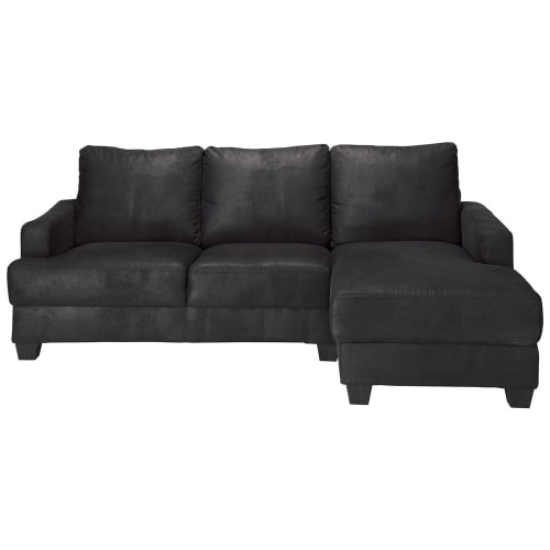 Canapés et fauteuils Canapés d'angle | Canapé d'angle droit 3/4 places en suédine noire - LC71358