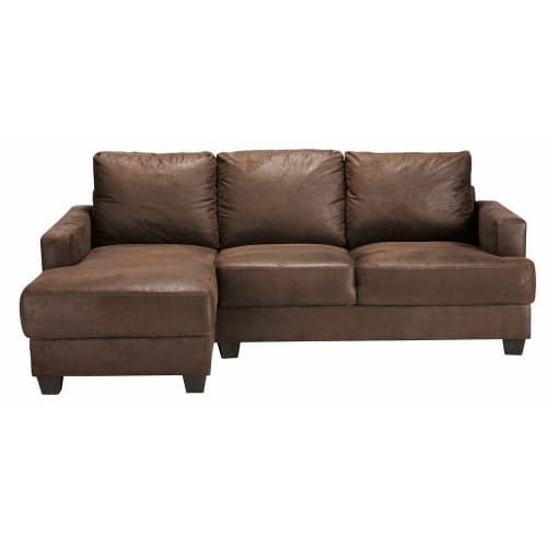 Canapés et fauteuils Canapés d'angle | Canapé d'angle gauche 3/4 places en suédine marron - PK73241