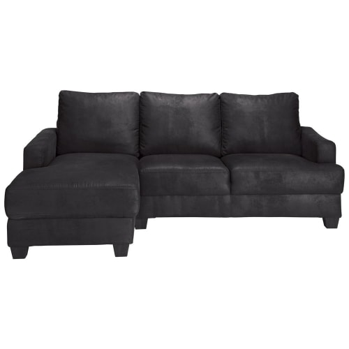 Canapés et fauteuils Canapés d'angle | Canapé d'angle gauche 3/4 places en suédine noire - SO80267