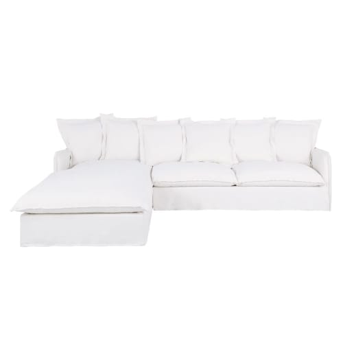 Canapé d'angle gauche 5/6 places en lin supérieur blanc