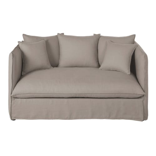 Canapé-lit 2 places en lin épais beige ficelle effet vieilli