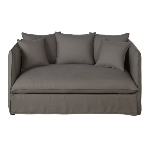 Canapé-lit 2 places en lin épais gris effet vieilli